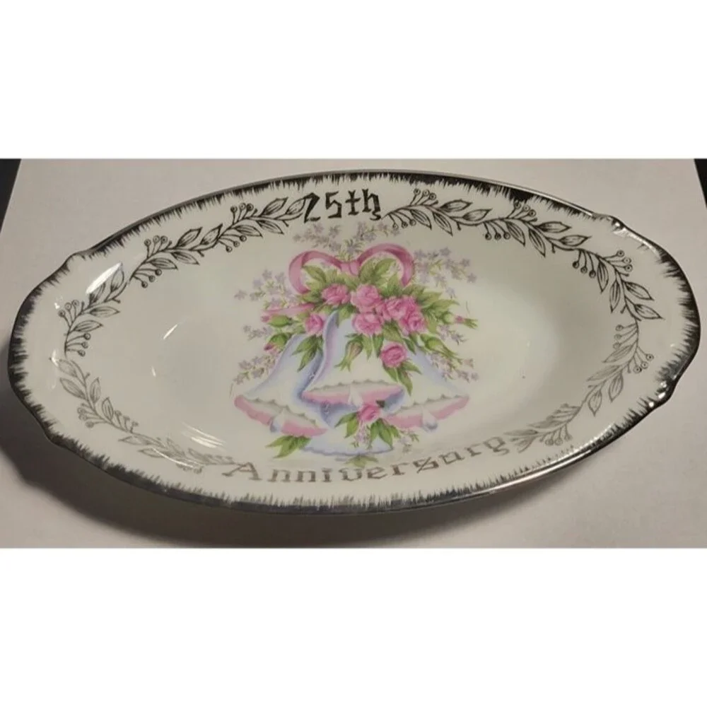 PlateVintage Royal Crown Japan 25th Anniv. Plate Silver Trim Arnart Porcelain 8.
